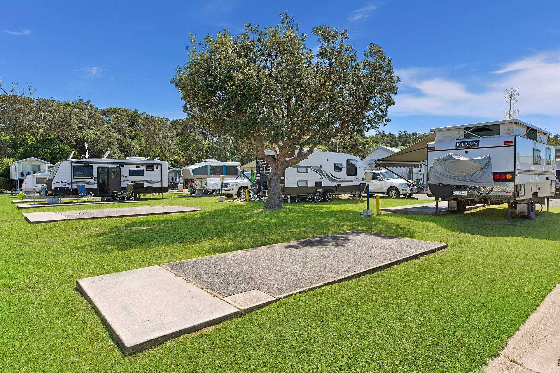 Caravan parking space with caravans parked in the background